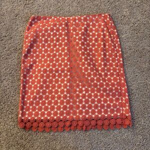 Talbots Skirt Womens 8P Cream Pink Cotton Floral Cutout Lined